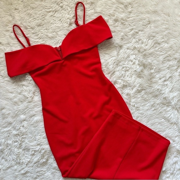 Nookie Dress Pretty Woman Midi Off The Shoulder Bodycon in Cherry Red S - Picture 2 of 11